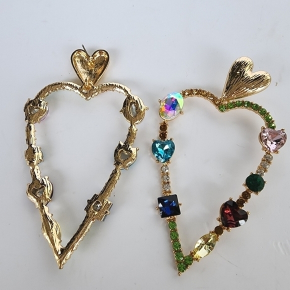 NEW Multi Stone Embellished Open Heart Dangle Earrings Evening - Picture 5 of 6